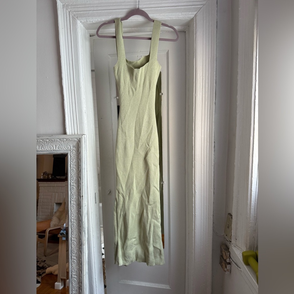 Slim Ribbed Light Green Maxi Dress - Women